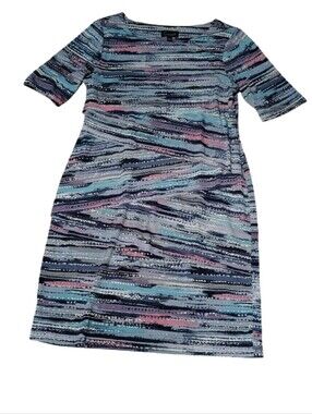 Connected Apparel Multicolor Striped Shift — Navy, Pink & Gray